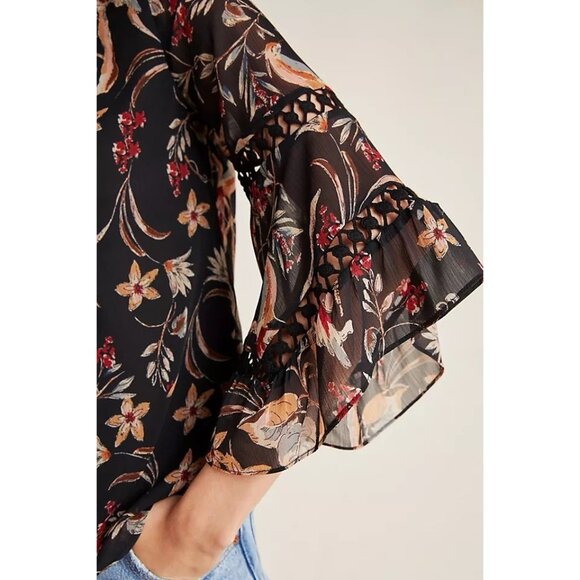 Anthropologie Maeve Odette Floral Peasant Blouse Size XS Bell Sleeves Lined - Picture 3 of 13